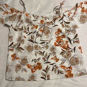 SHEIN Floral Off-Shoulder Blouse in Cream and Brown